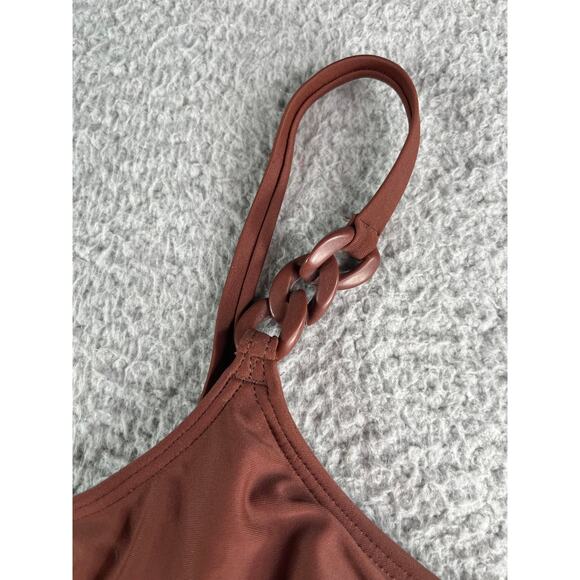 Kona Sol Swimsuit Womens Large Brown Padded Accent One Piece Medium Coverage NWT - Picture 2 of 10